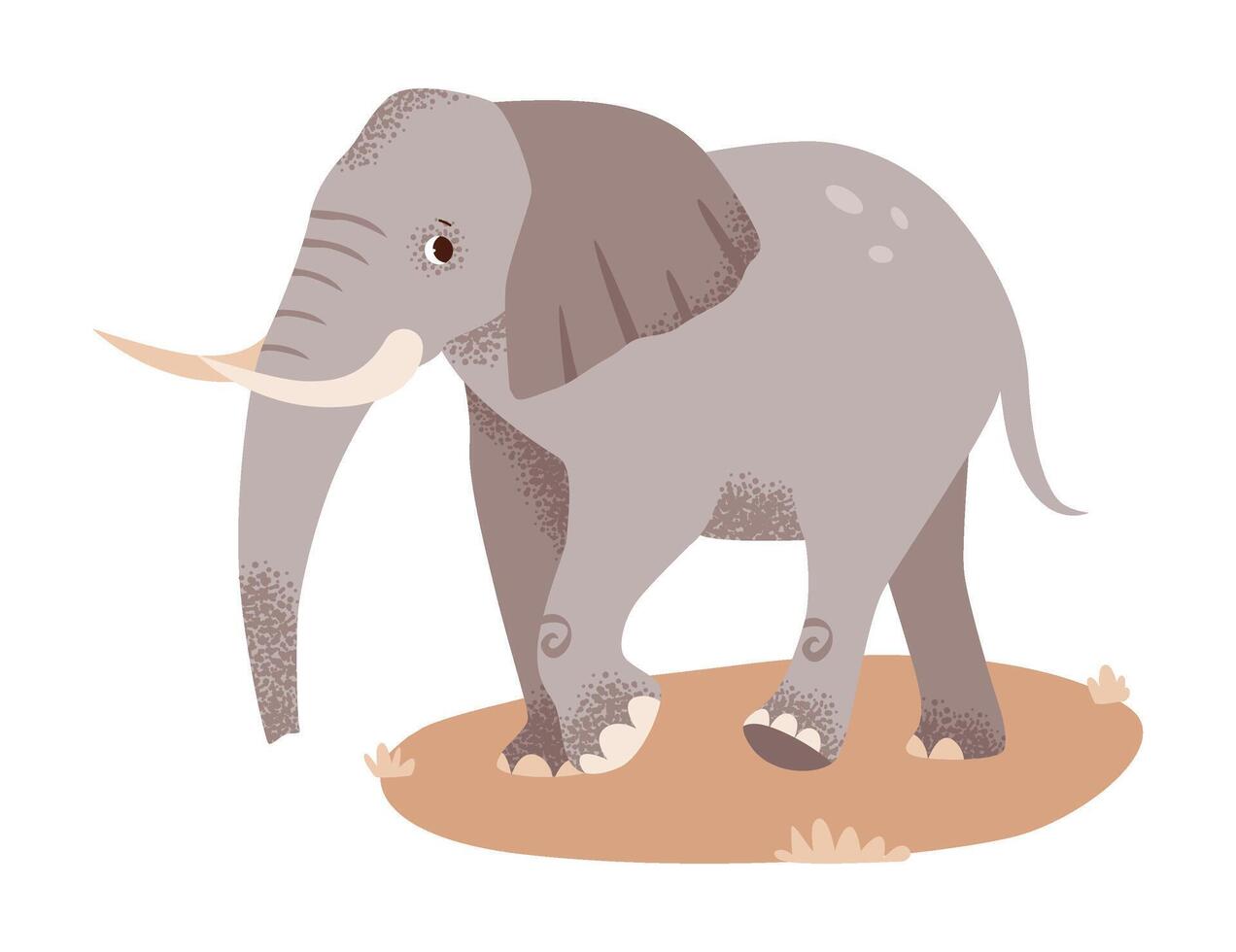 Majestic, tusked elephant. Wild jungle animal. Flat savannah character isolated on white background vector