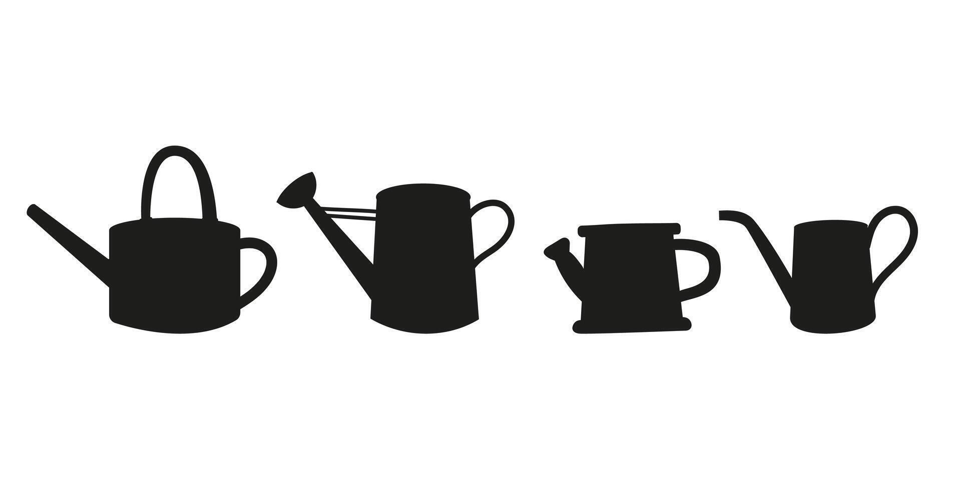 A collection of different gardening watering cans silhouette vector