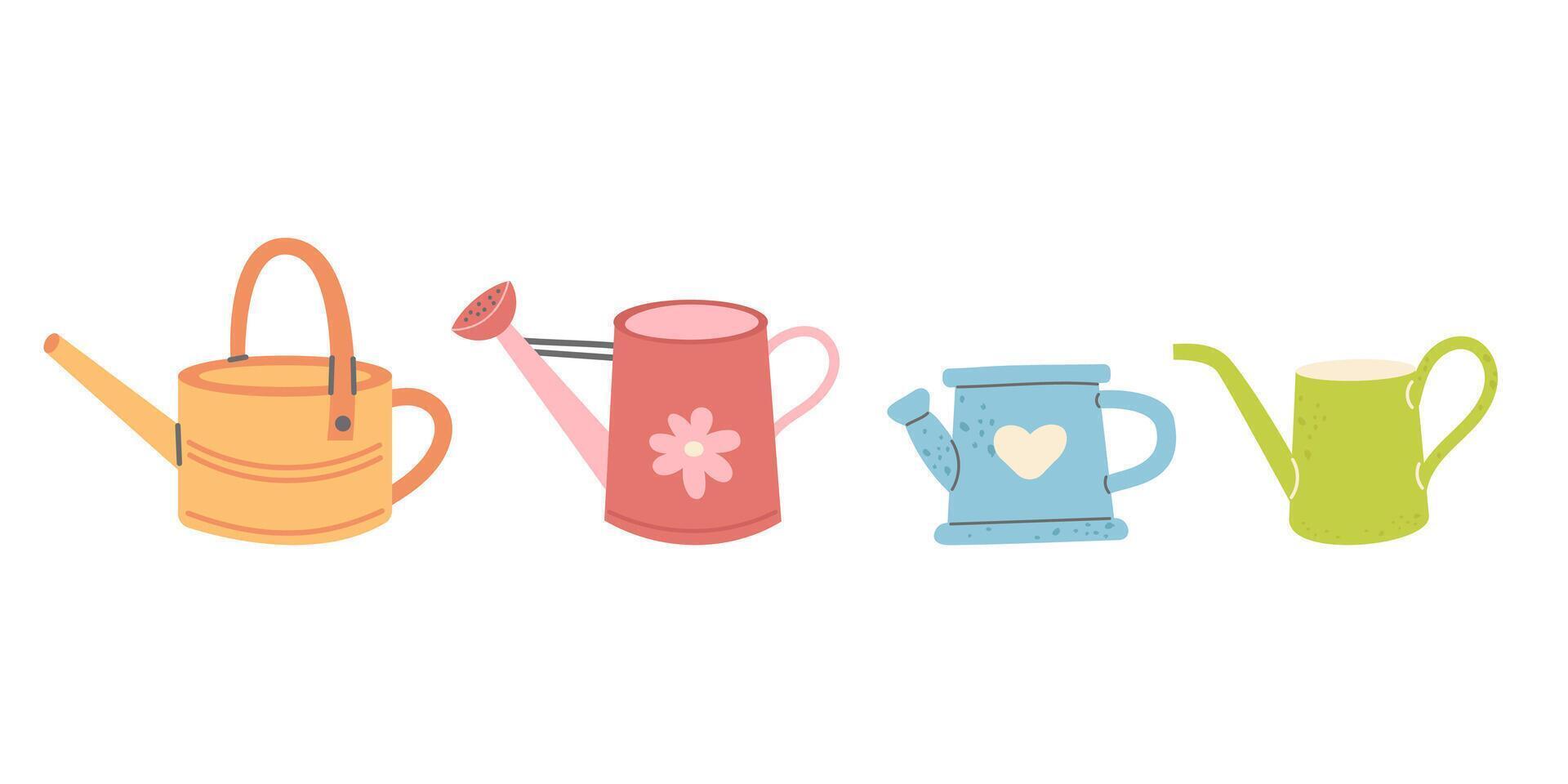 A collection of different gardening watering cans vector
