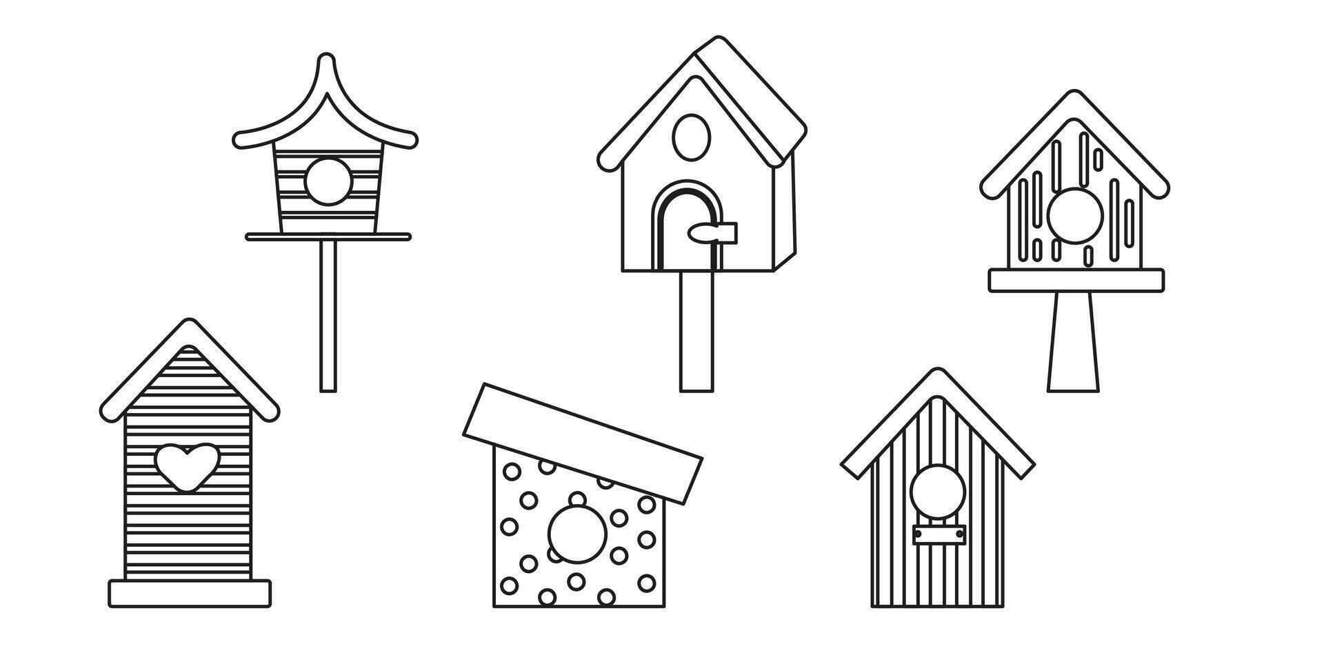 A collection of different bird feeders outline vector