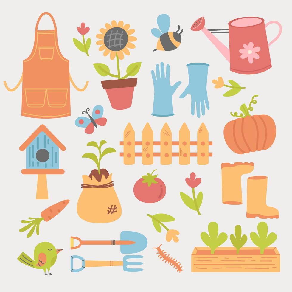 Collection garden elements hand drawn vector