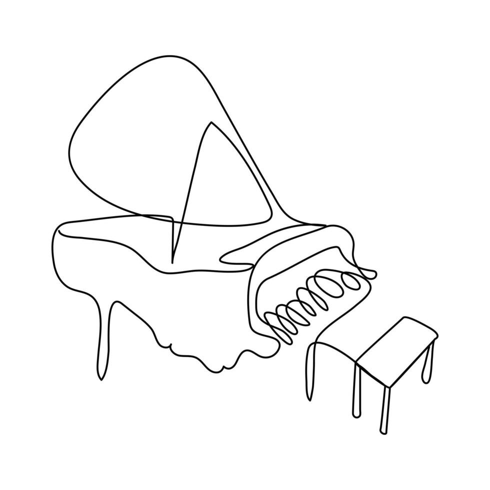 One continuous line drawing of luxury wooden grand piano. vector