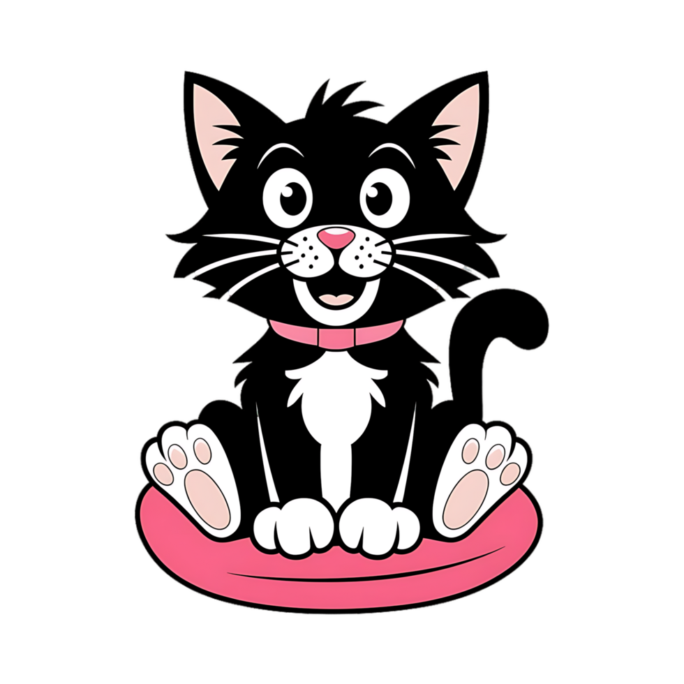 A black and white cat sitting on a pink ball png