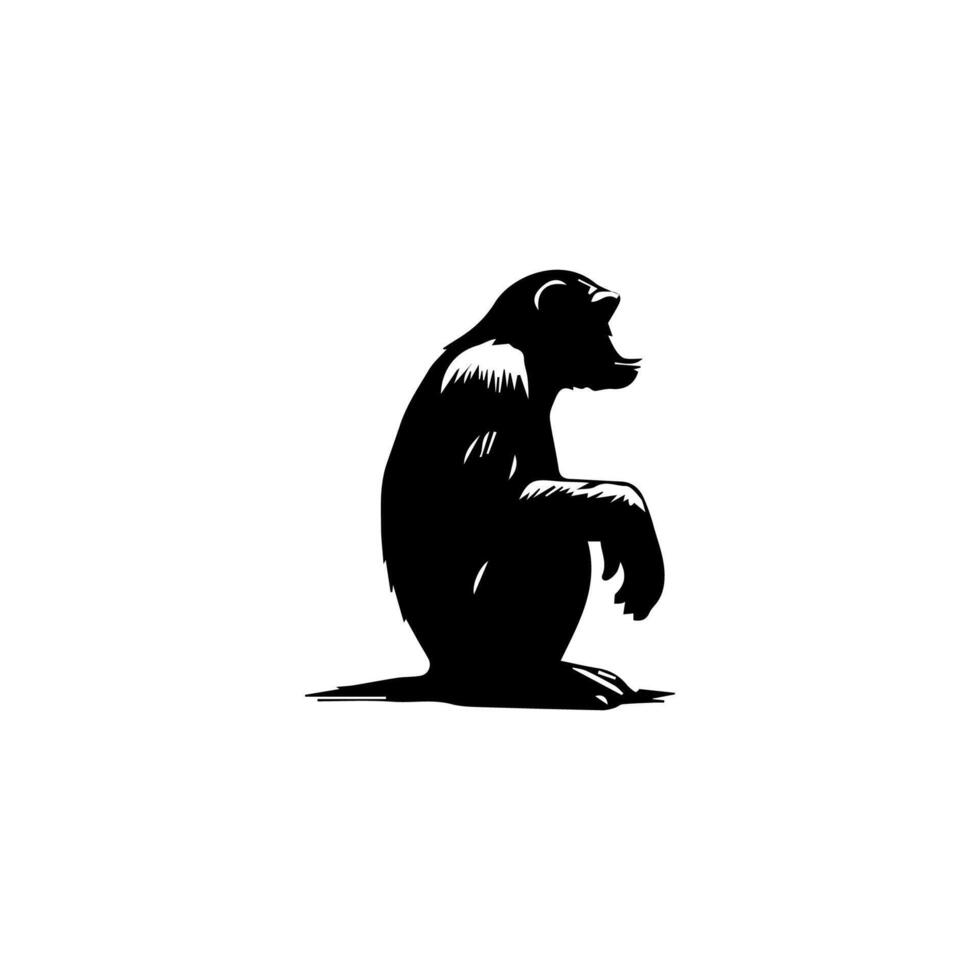 A black and white silhouette of a monkey sitting vector