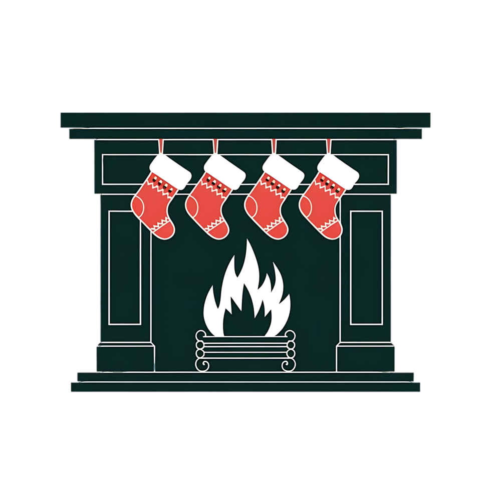 A fireplace with stockings hanging from it png