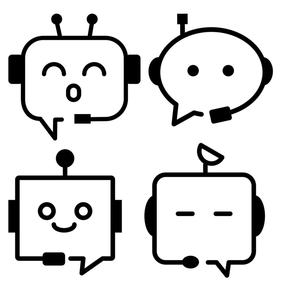 Chatbot ai robot assistance, speech bubble message communication icon. Chatting dialogue flat design. Smart assistant artificial intelligence technology, online messaging help support symbol. vector