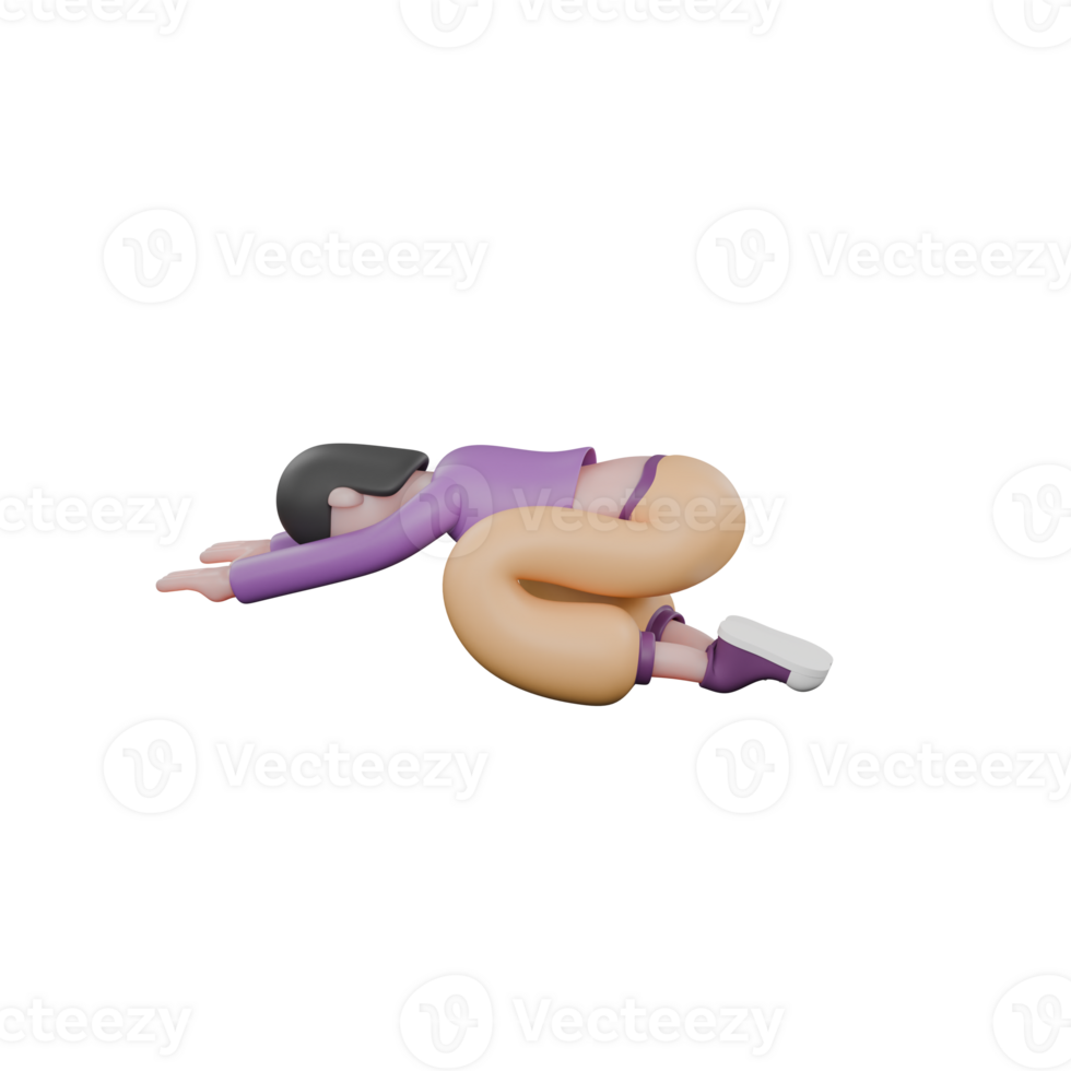3D Dance Performer. A female dancer is prostrating on the floor. Animated Cartoon Character png