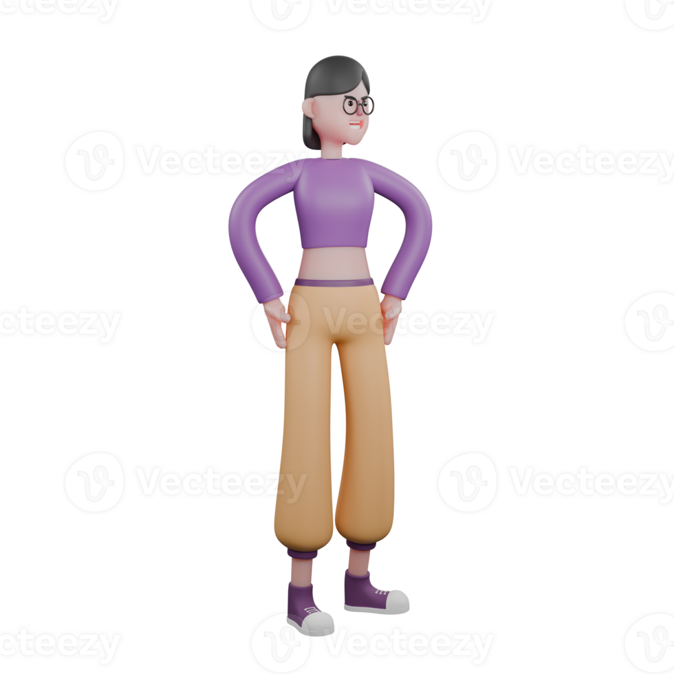3D Model of Dancer. A female dancer stands looking to the left with both hands on her waist. Cartoon Performer png