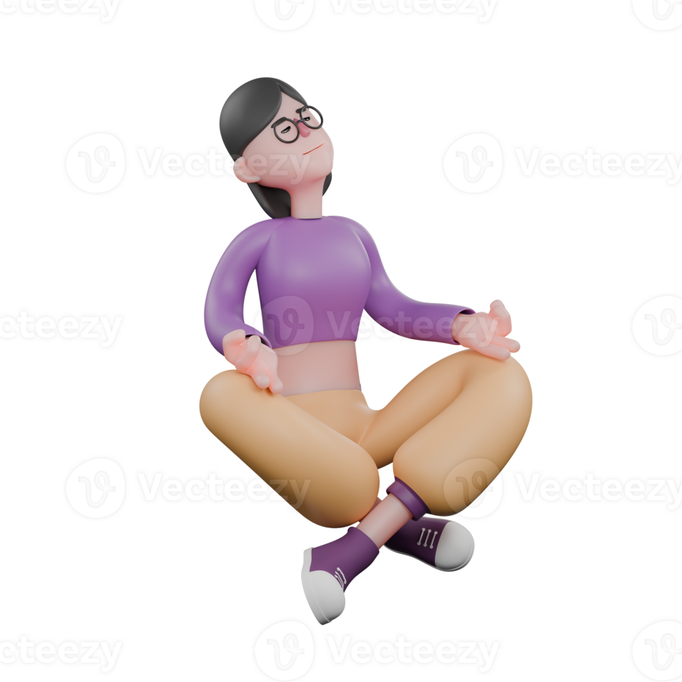 3D Model of Animated Dancer. A female dancer sits cross-legged on the floor facing right with her head tilted upward and both palms on her knees. Entertainment Design png