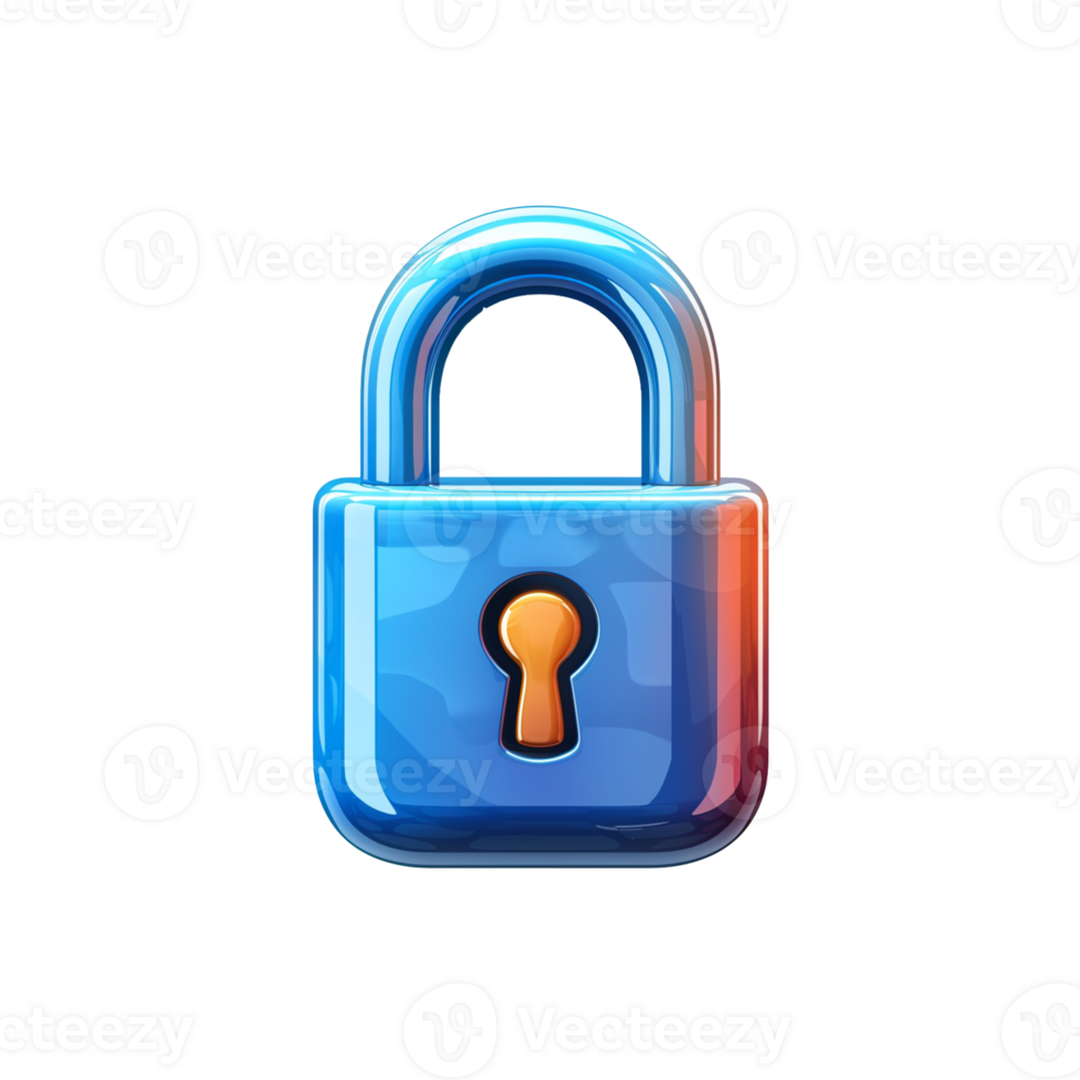 a blue lock with an orange keyhole on a transparent background png
