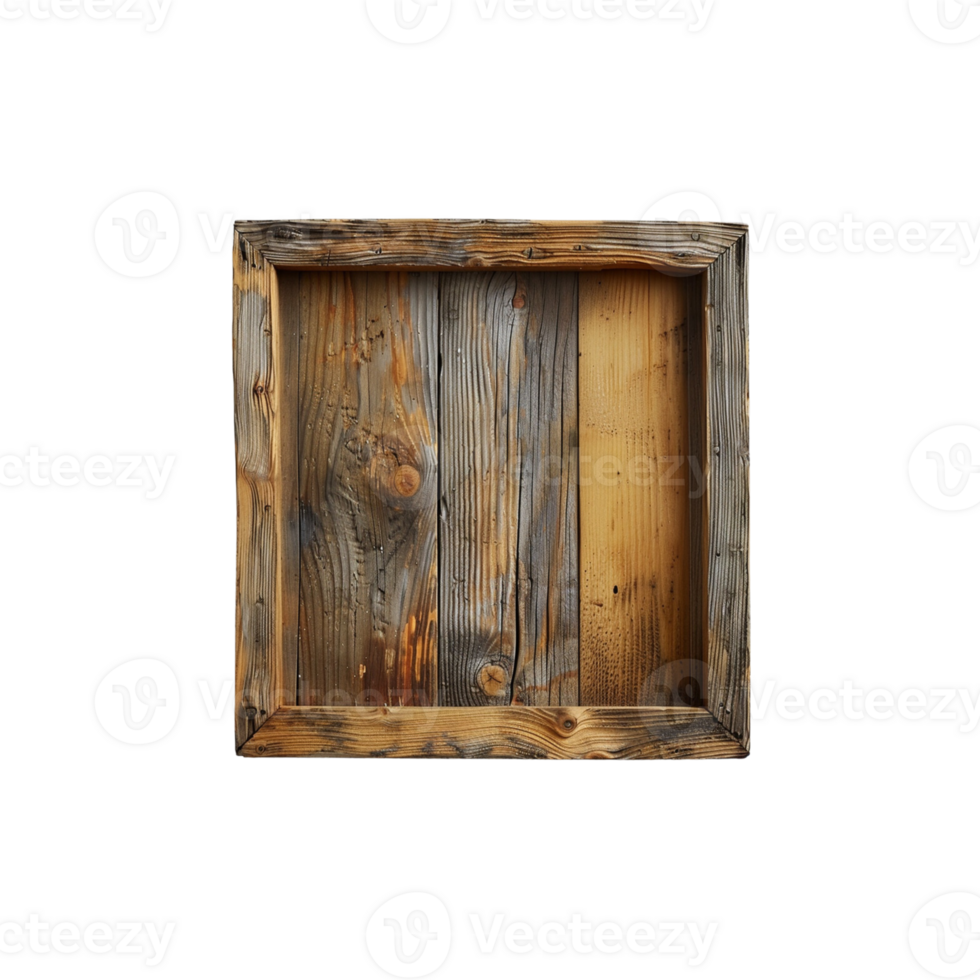 a wooden shelf with a square frame on a transparent background png