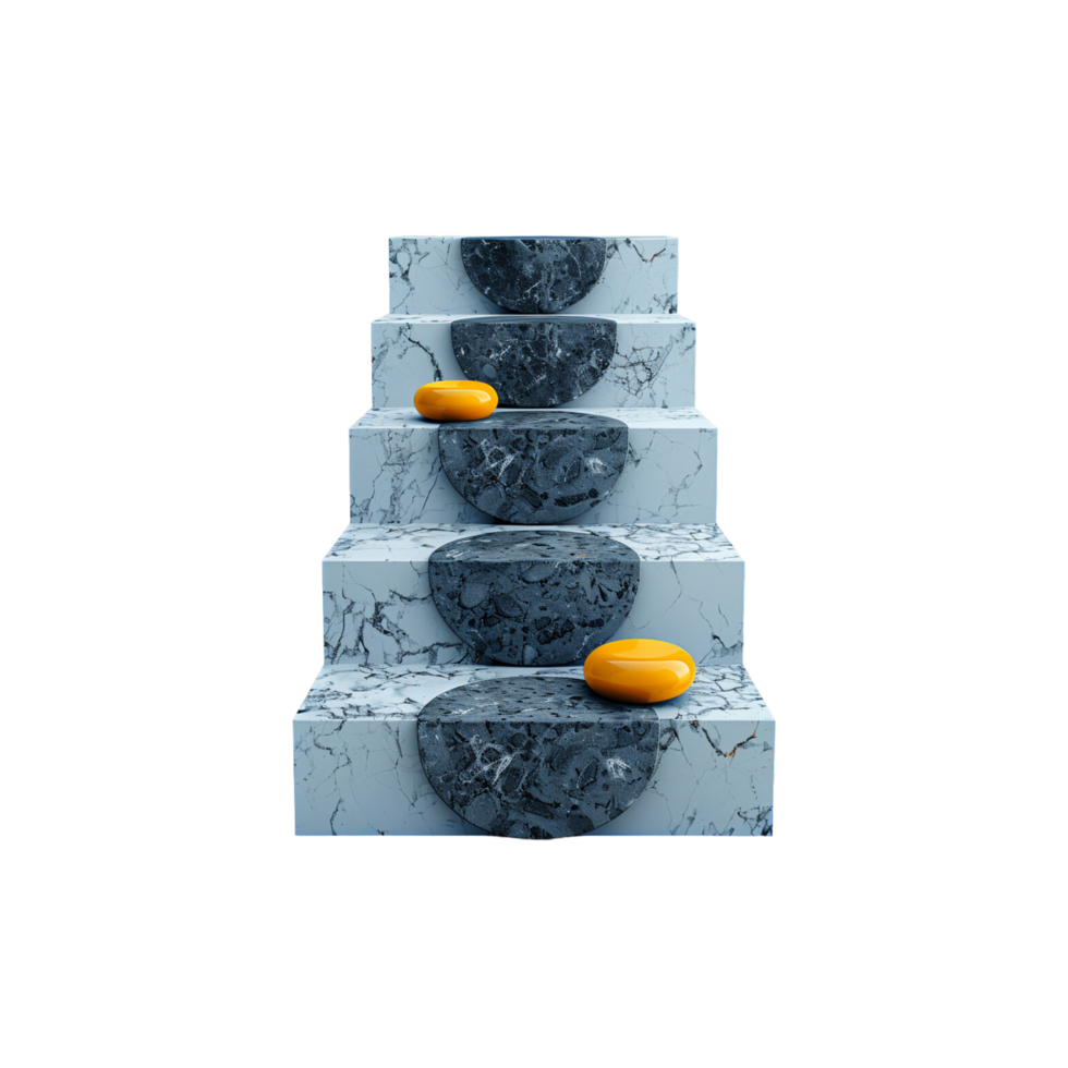 a marble staircase with two steps and two yellow eggs png