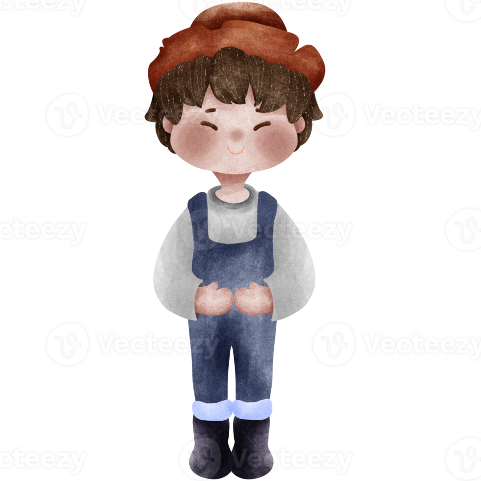 Happy farm water color cute animals collection Male farmer png