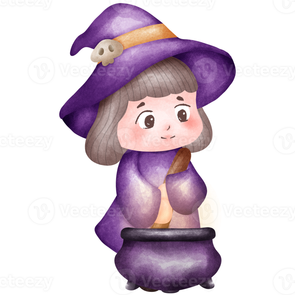 Happy Halloween day,Halloween cute characters ,Witch, purple png