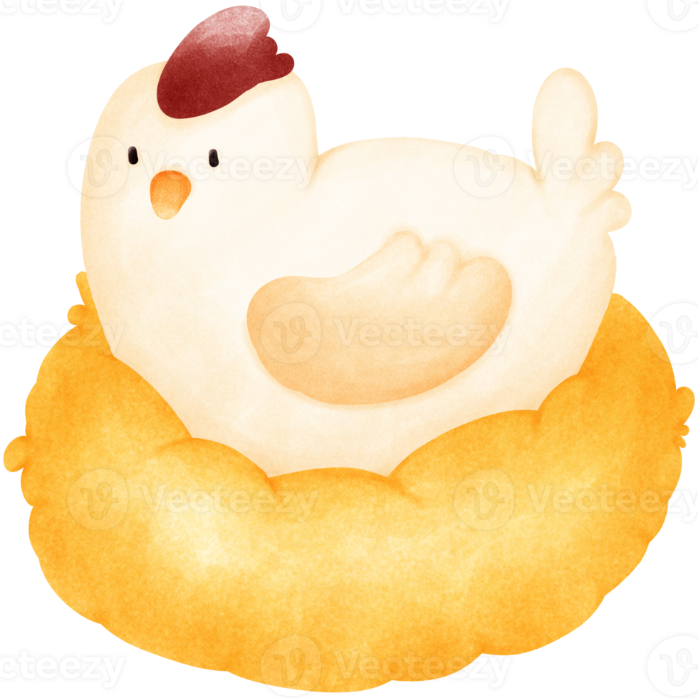 Happy farm water color cute animals collection , hen on a haystack png