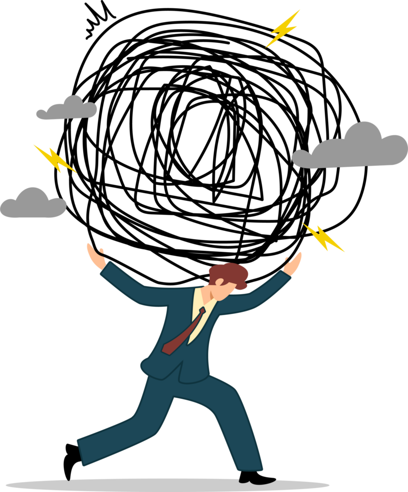 illustration of office workers with workload on their shoulders png