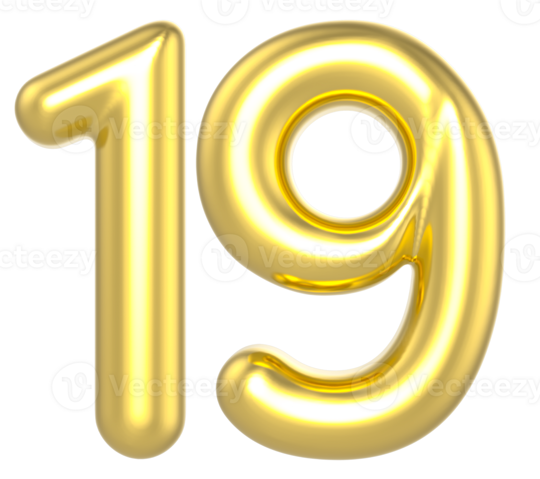 19 Number Gold Render png