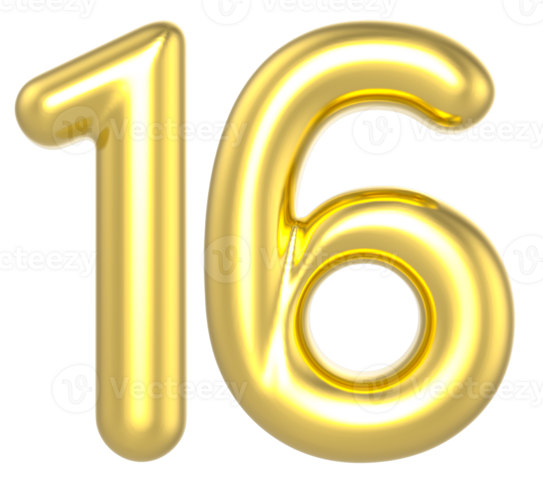 16 Number Gold Render png