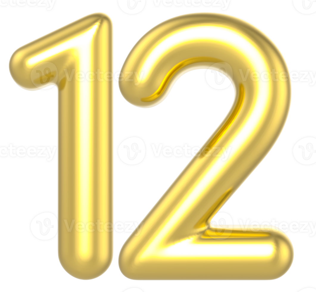 12 Number Gold Render png