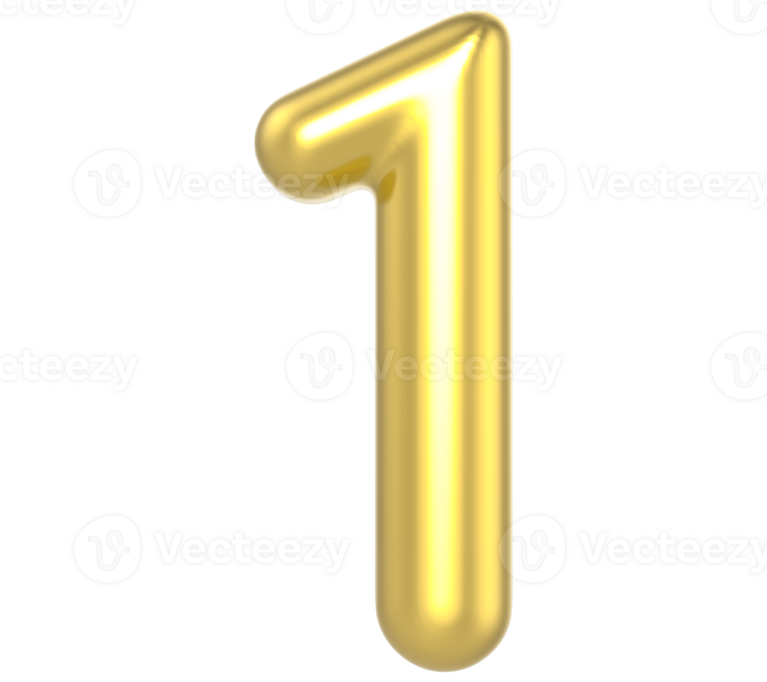 1 Number Gold 3D Render png
