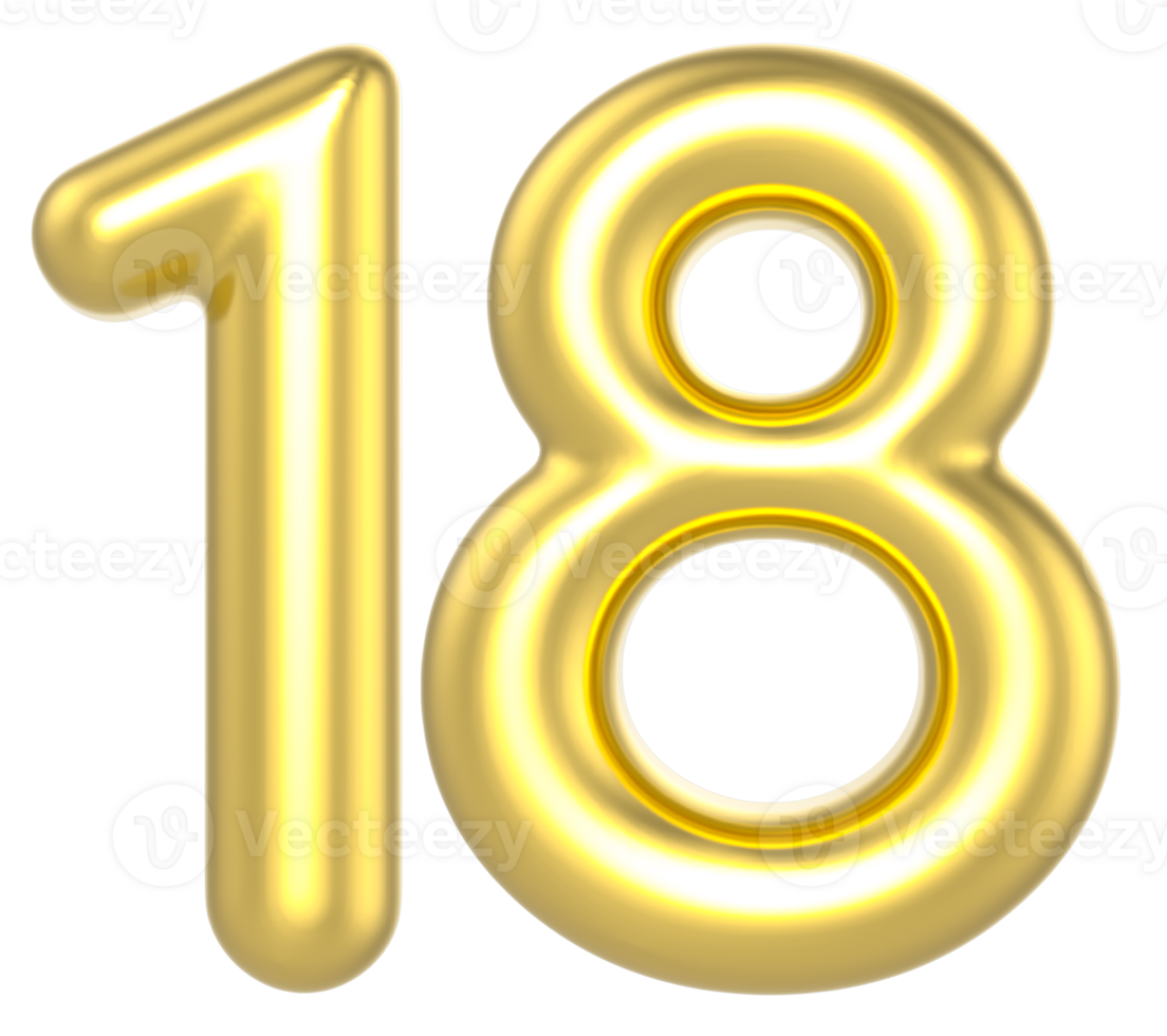 18 Number Gold Render png