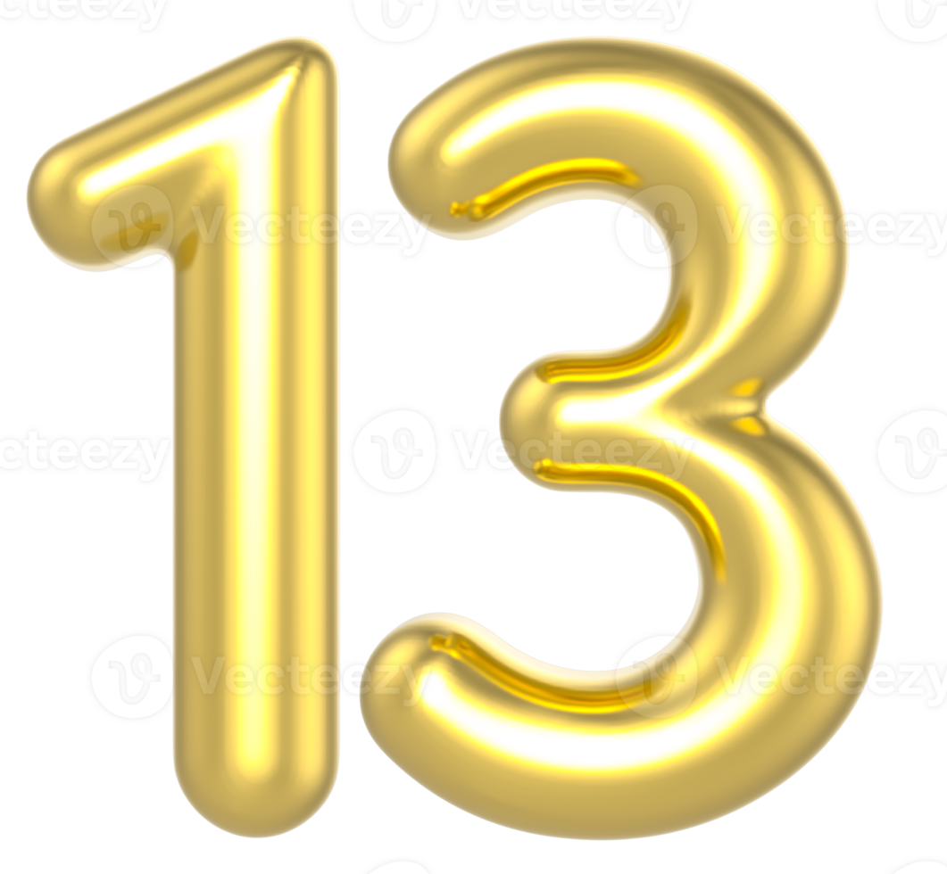 13 Number Gold Render png