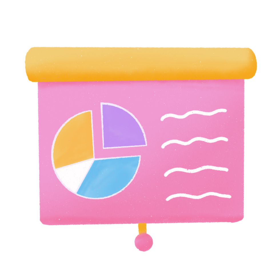 A pink board with a pie chart png