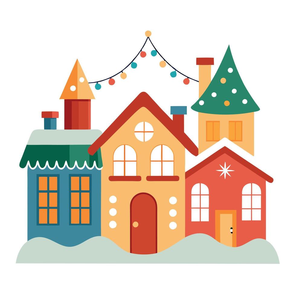 Traditional houses decorated with christmas garlands and lights vector
