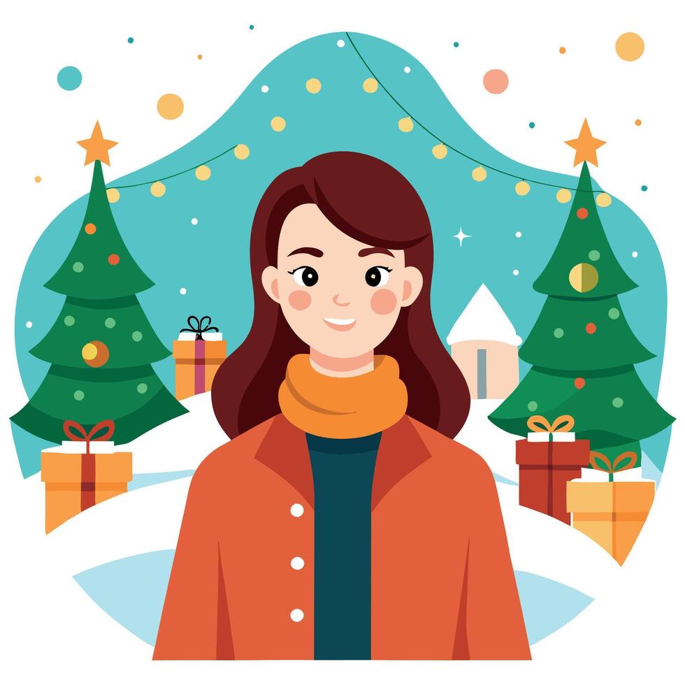 Young woman full of anticipation for christmas sitting at the window in daylight at home. vector