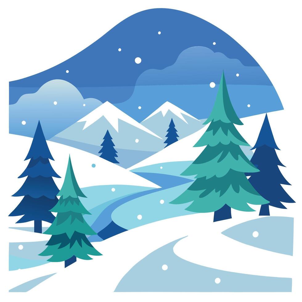 Winter landscape with trees and snow vector