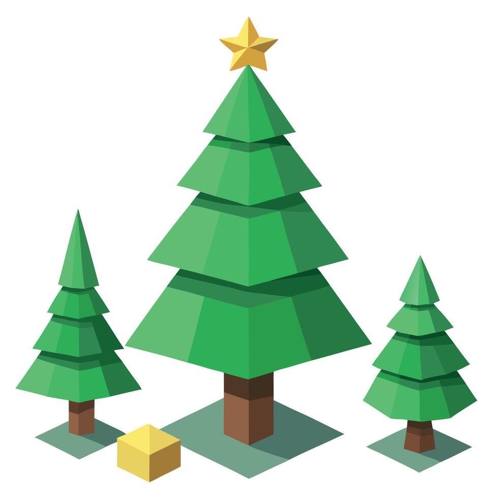 Minimal low poly 3d render christmas tree set isolated vector