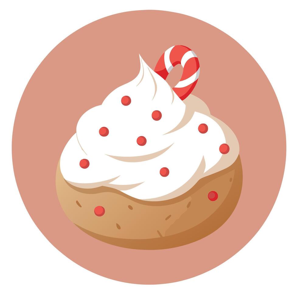 Homemade cookies topped with cream and candy cane on a isolated pastel background Copy space vector