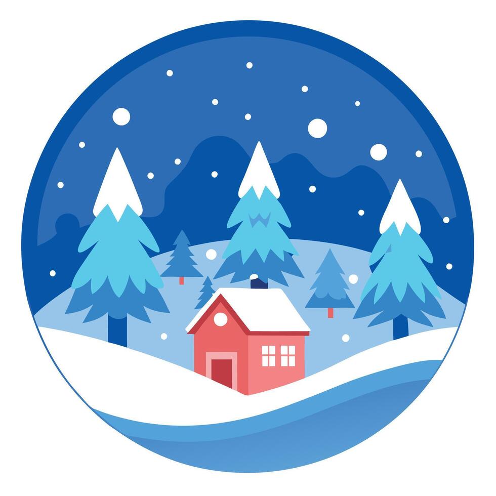 Winter landscape with house and trees vector