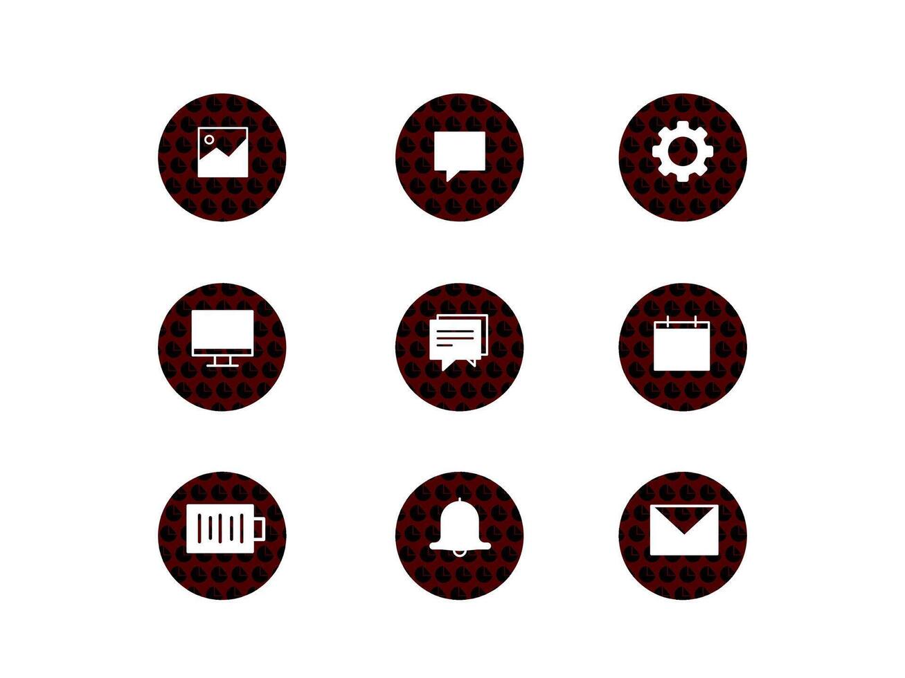 Red and black circular icons on a white background vector