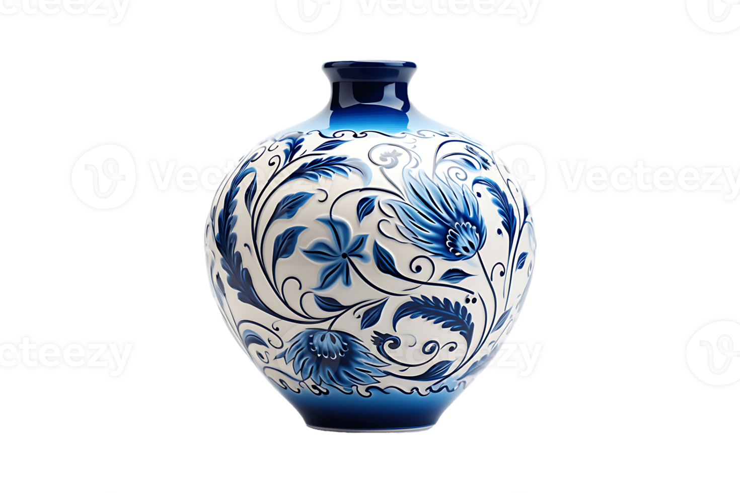 Blue Pottery on transparent background. png