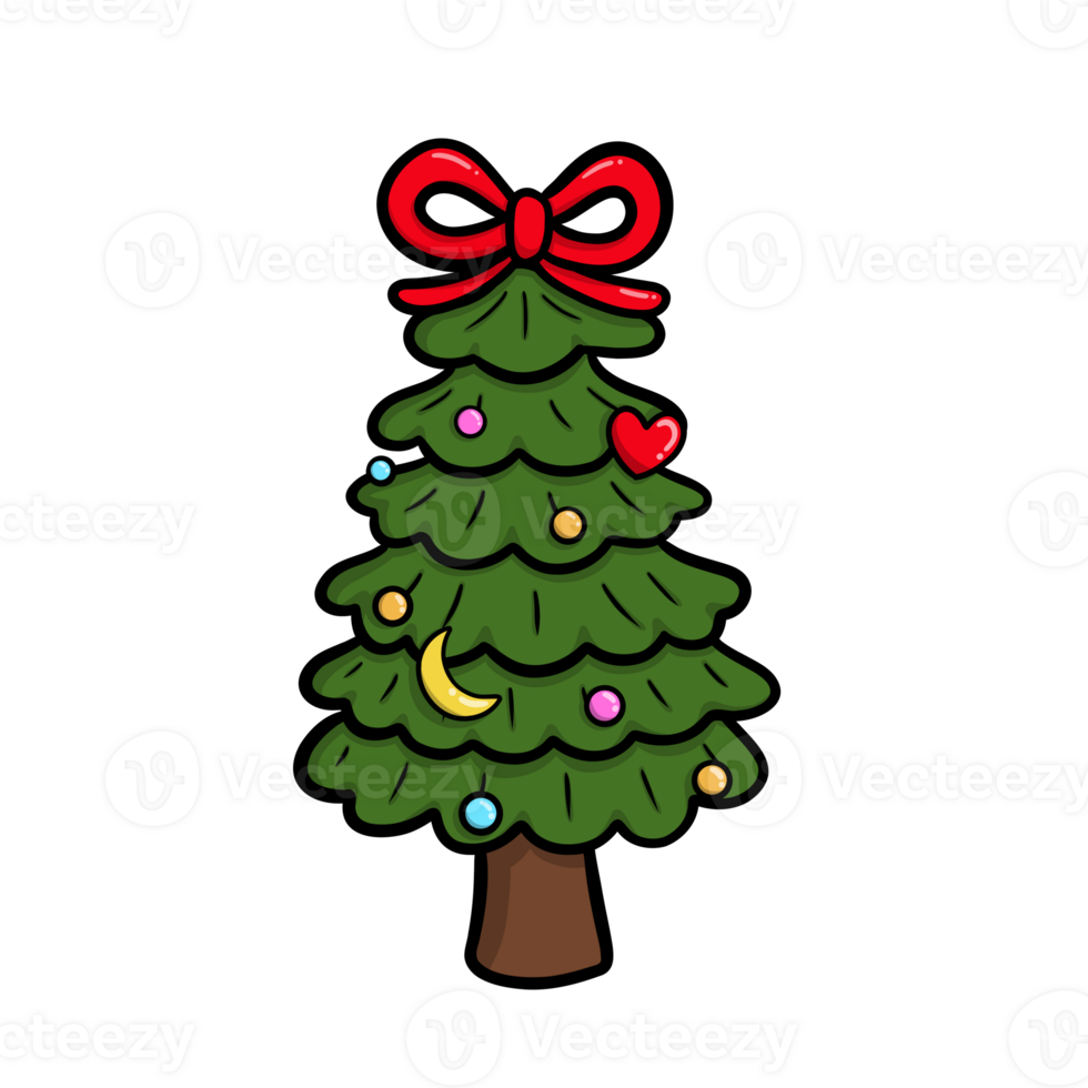 Illustration of a Christmas tree decorated with a red bow. png