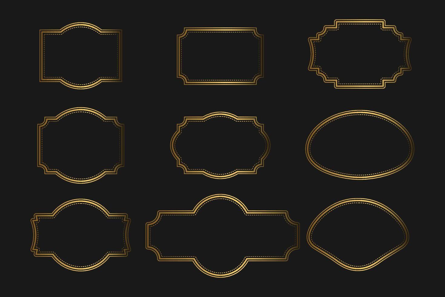 Elegant set of gold vintage retro frames on black background . illustration vector