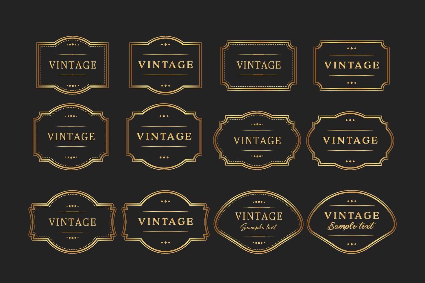 Elegant set of gold vintage retro frames on black background, text . illustration ornate, pattern, monograms vector