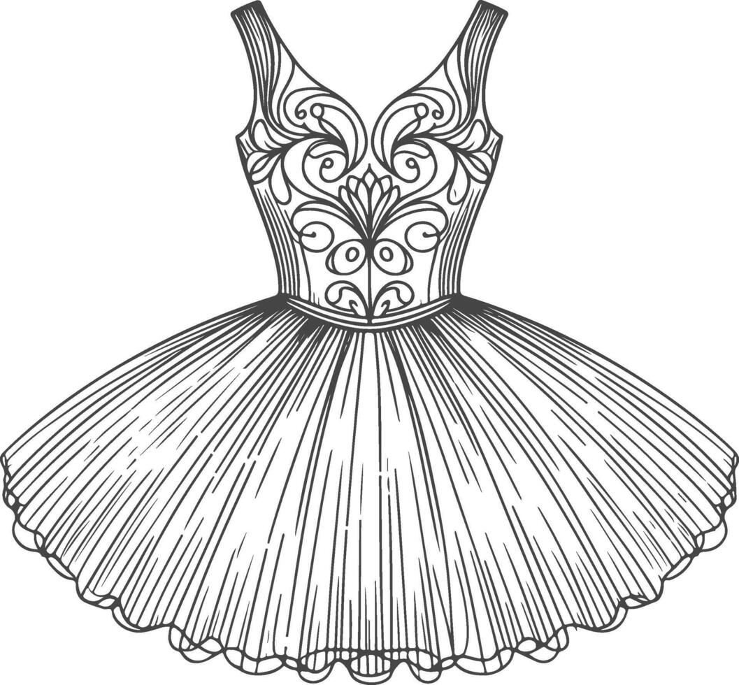 Elegant ballet tutu dress, intricate swirling bodice design. vector