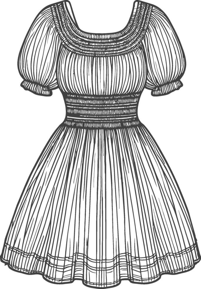 Fashion technical drawing of peplum top with puff sleeves and square neckline vector