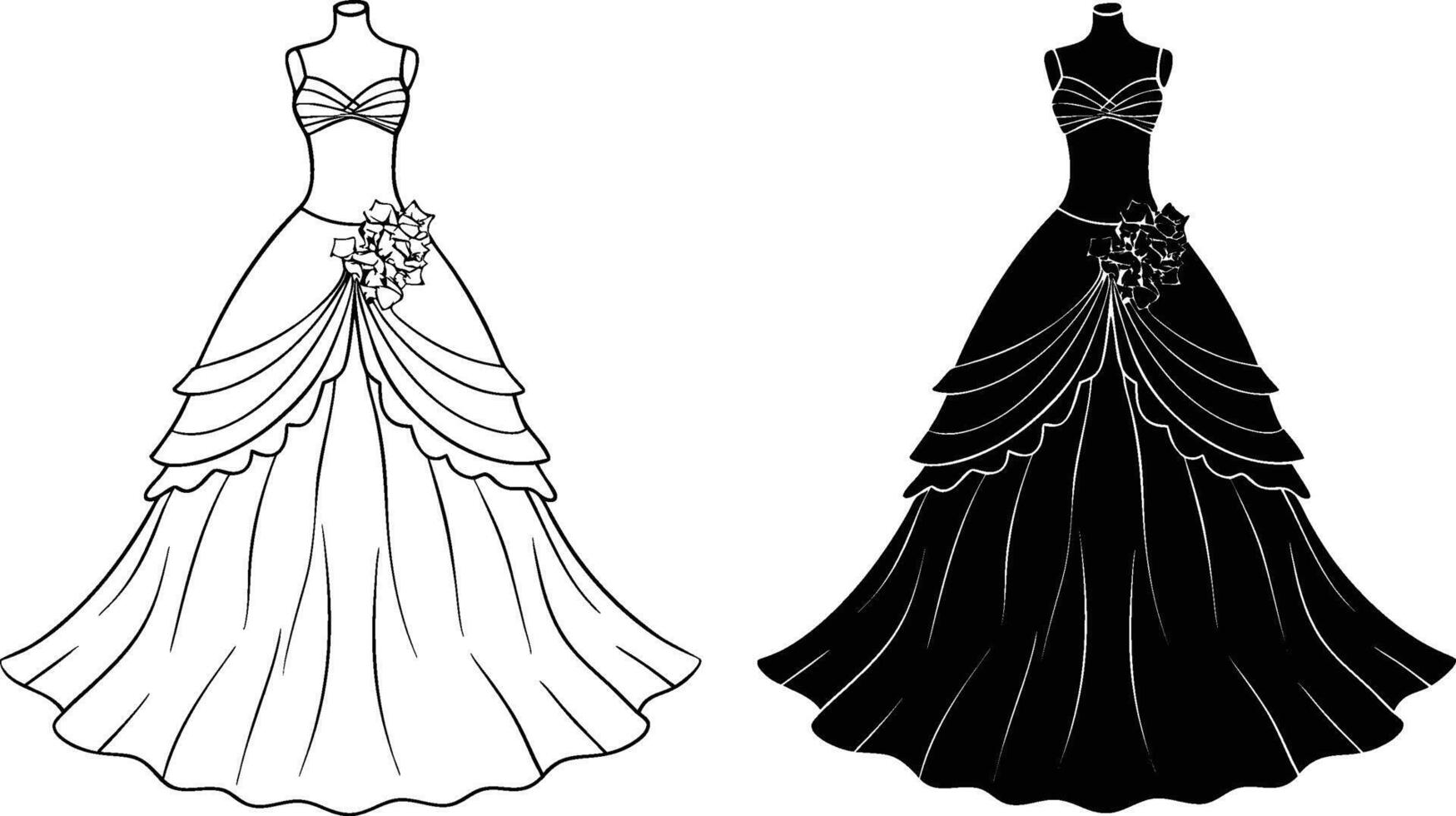flowing fabric, wedding attire, high-end fashion design vector