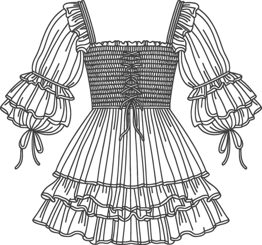 PUFF SLEEVES SMOCKING DRESS DESIGNED vector
