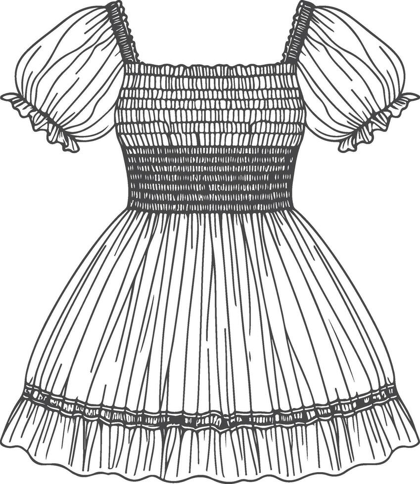 dress is outlined puff sleeves and square neckline vector