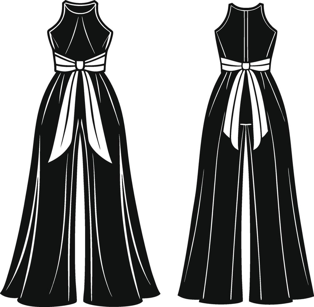 drawing template, open back, pockets, back zipper, front and back view, grey, women. vector