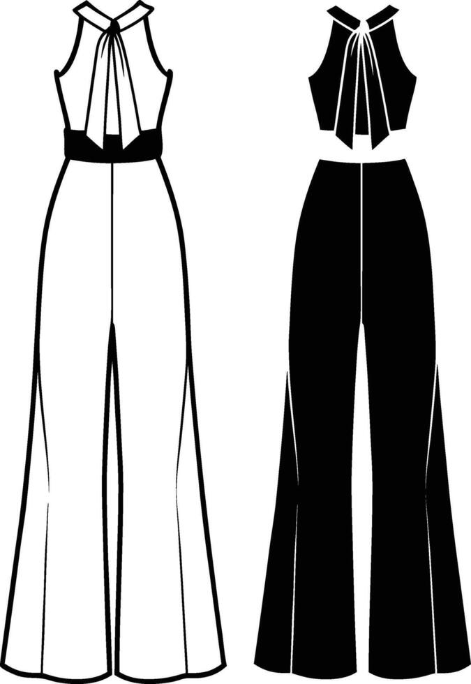 Women Open back Jumpsuit Fashion Flat Sketches vector
