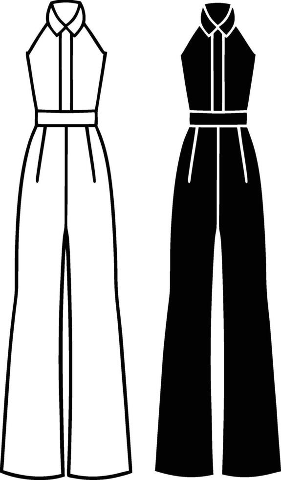 Wide Leg Jumpsuit fashion flat technical drawing template vector