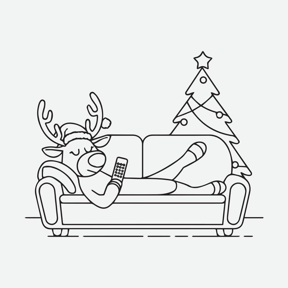 Reindeer Lounging With Christmas Tree vector