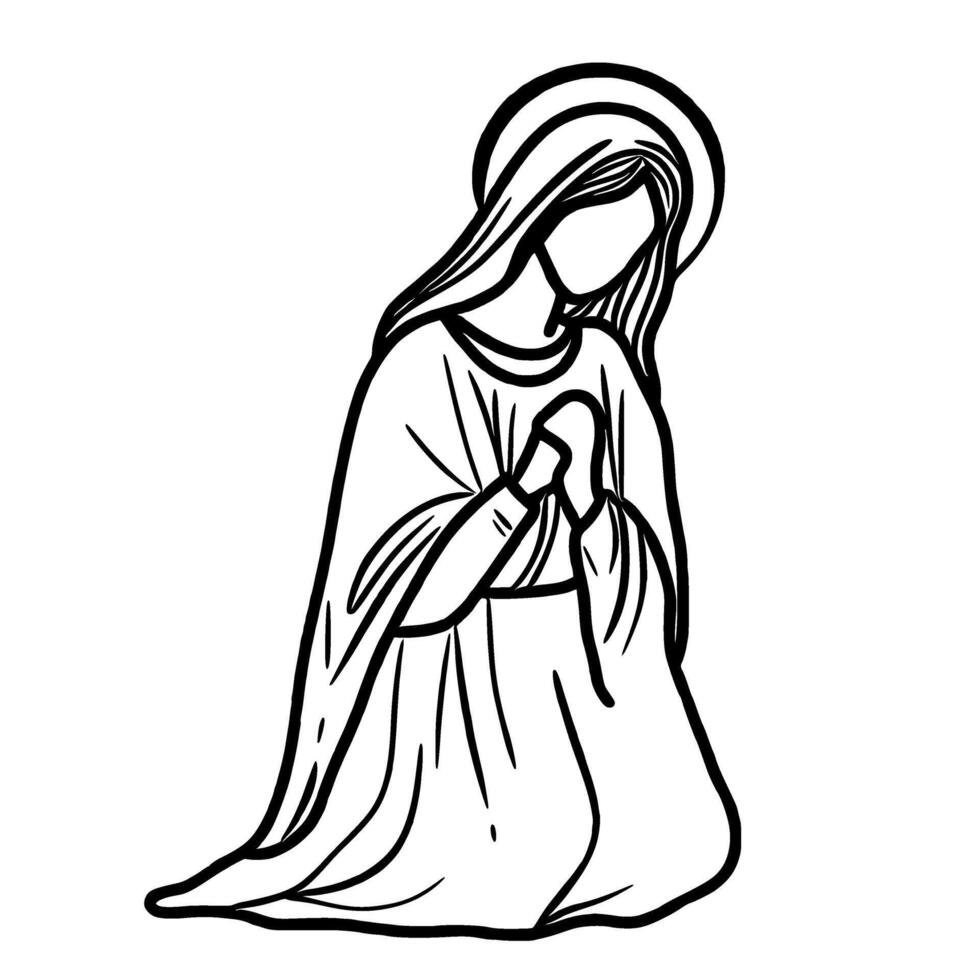Virgin Mary Nativity Scene Hand drawn Christmas Winter christianity religion graphic illustration isolated on white background color editable vector
