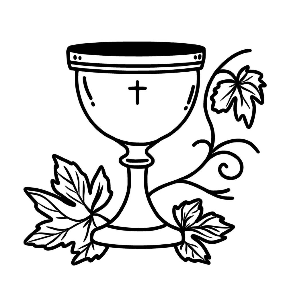 Holy Chalice Hand drawn Christmas Winter christianity religion graphic illustration isolated on white background color editable vector