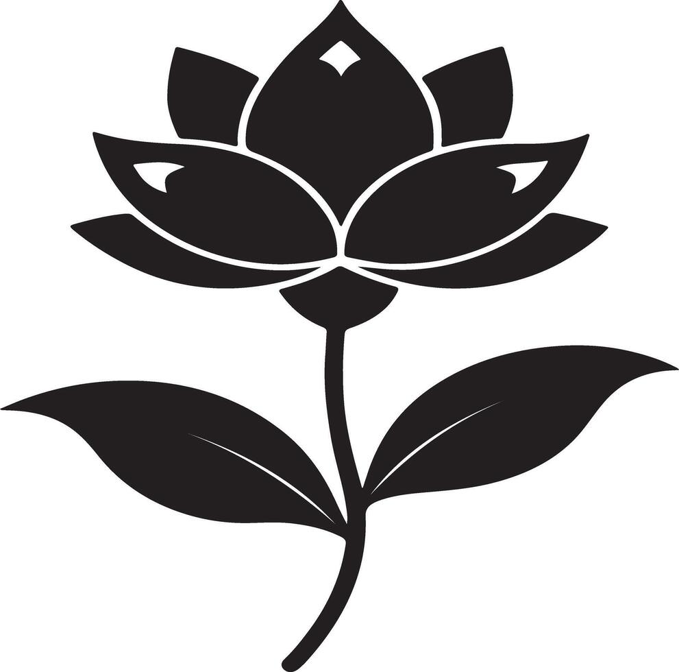 black and white lotus flower silhouette on white background vector
